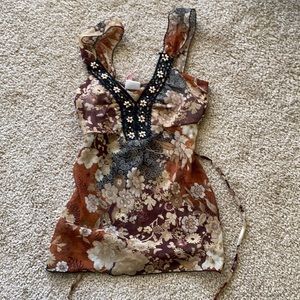 HeartSoul shear brown floral beaded tank